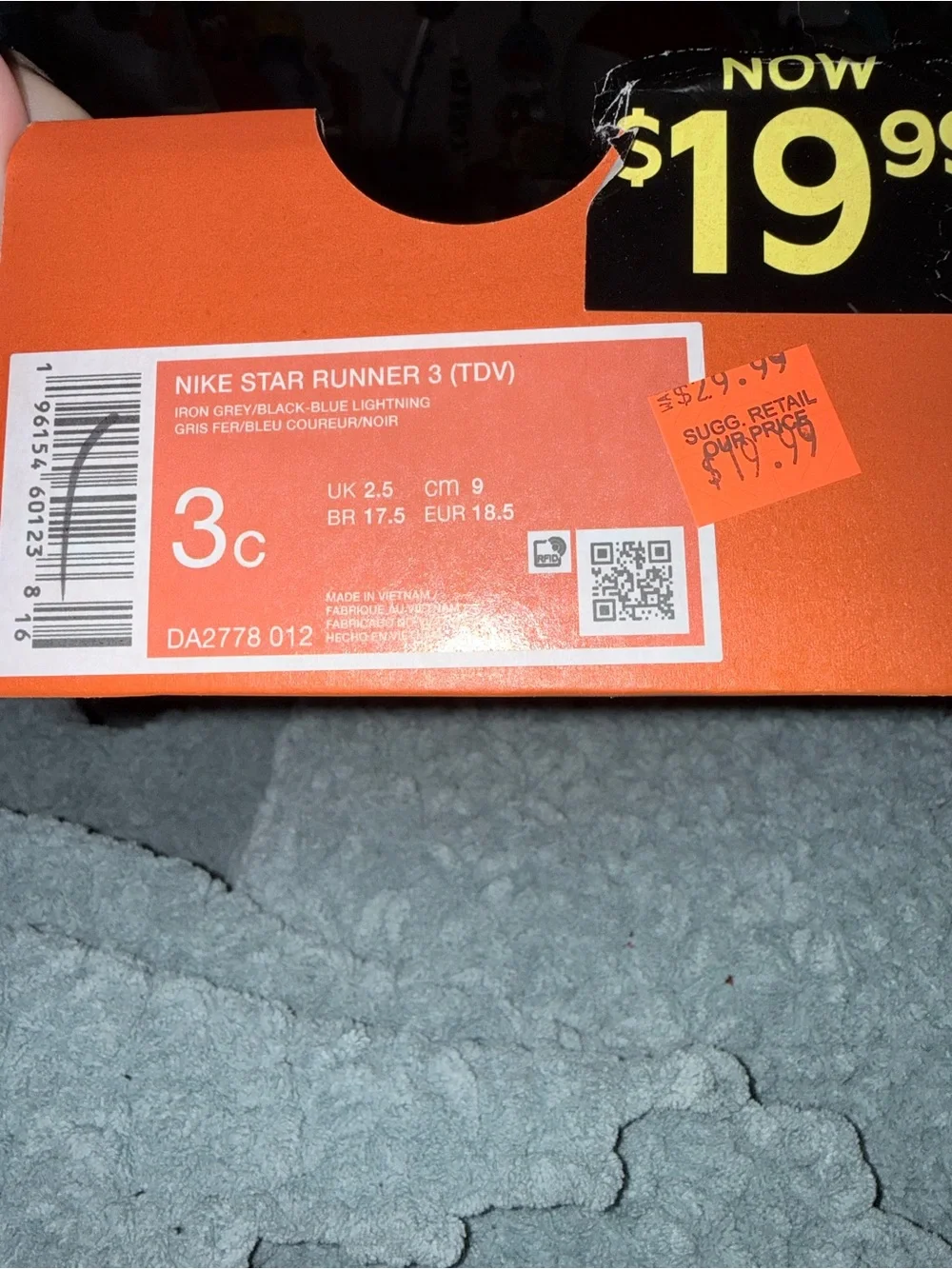 Nike Gray and Blue Toddler Athletic Sneakers with Hook-and-Loop Strap
